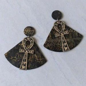 Afua Black Gold Tribal Ankh Stud Earrings
